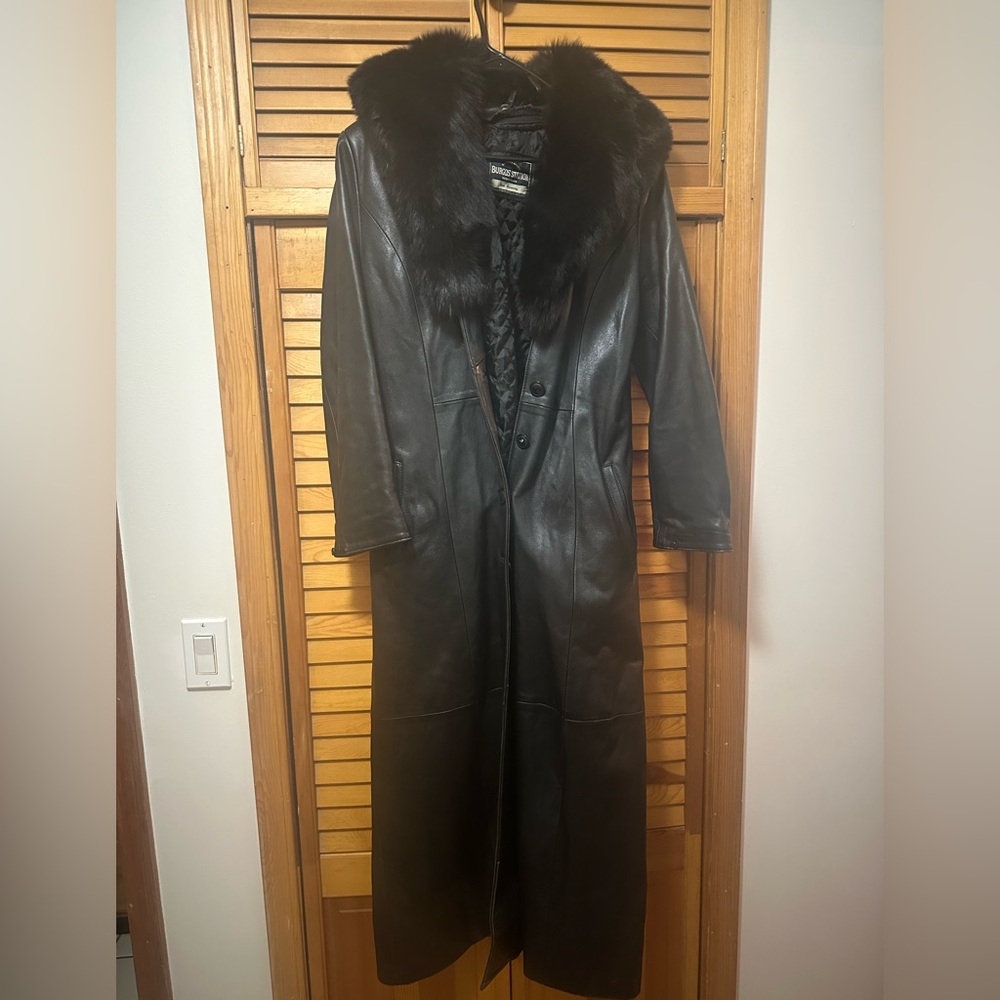 Gorgeous European Leather Fox Collar Winter Coat Black S